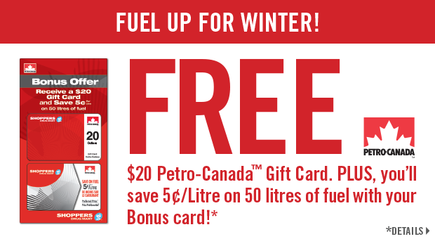 Shoppers Drug Mart: Free $20 Petro Canada Gift Card with $75 Purchase