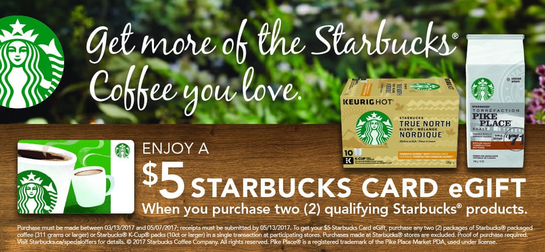 Starbucks Canada Free 5 Gift Card with Purchase