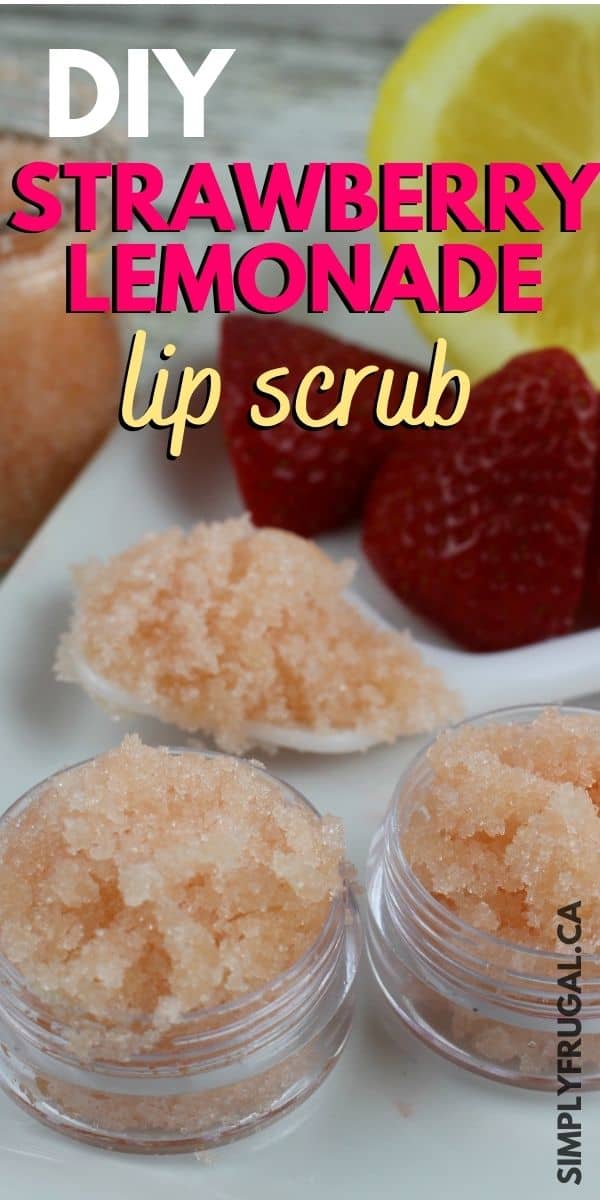 DIY Strawberry Lemonade Lip Scrub – exfoliate and moisturize dry lips with this homemade Strawberry lemonade lip scrub.