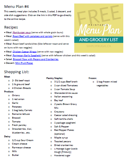 Free Printable Menu Plan and Grocery List #4