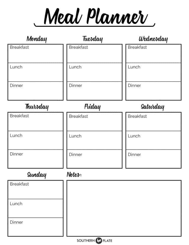 Free Printable Template For Meals